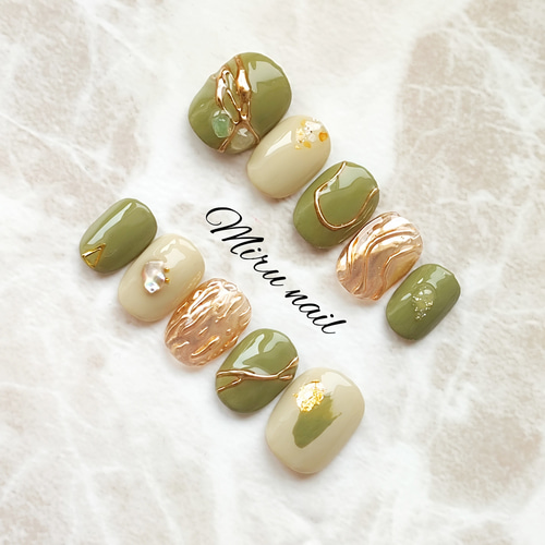 ピスタチオニュアンスネイル グリーン みどり ネイルチップ（つけ爪