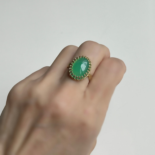 真鍮☆大粒☆クリソプレーズAAA☆10〜16号フリーサイズ☆16×12mm