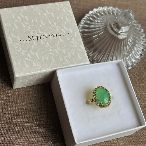 真鍮☆大粒☆クリソプレーズAAA☆10〜16号フリーサイズ☆16×12mm