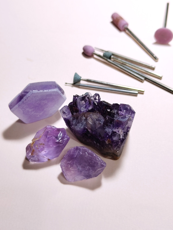 天然石飾品紫水晶桔梗花耳環 Amethyst balloon flowers earrings 第3張的照片