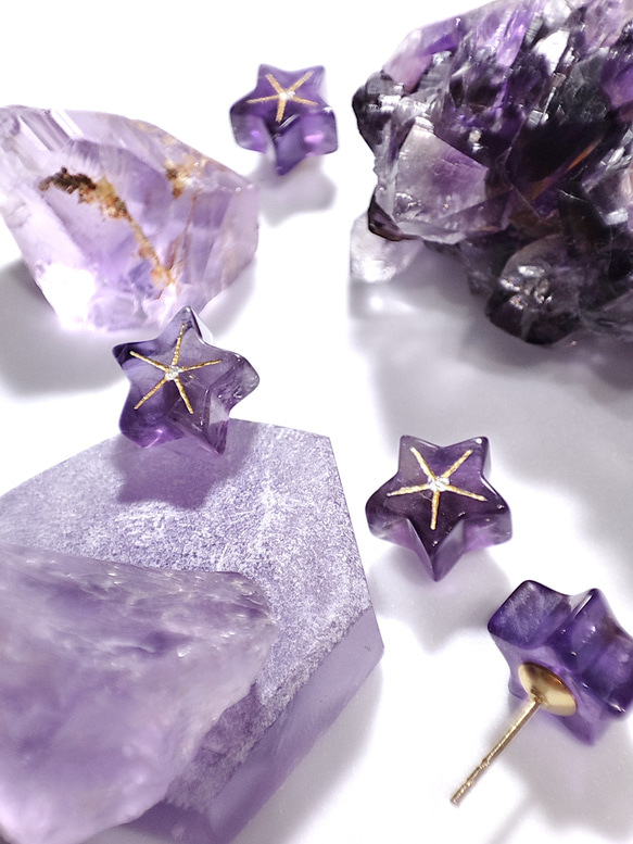 天然石飾品紫水晶桔梗花耳環 Amethyst balloon flowers earrings 第6張的照片