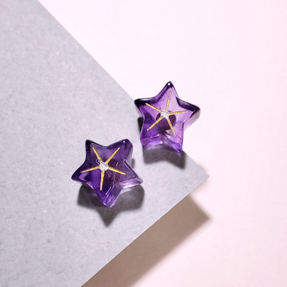 天然石飾品紫水晶桔梗花耳環 Amethyst balloon flowers earrings 第1張的照片