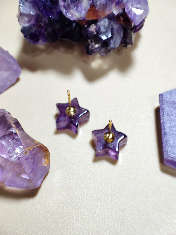 天然石飾品紫水晶桔梗花耳環 Amethyst balloon flowers earrings 第5張的照片