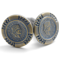 マットゴールドバージョン：外国のコインをモチーフにしたカフスボタン Modern 492 1枚目の画像