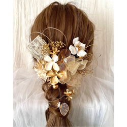 《送料無料》ゴールドフラワーとリボンの髪飾り⌘卒業式 和装 成人式 水引 オーガンジーリボン 刺繍リボン 3枚目の画像
