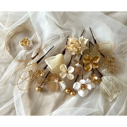 《送料無料》ゴールドフラワーとリボンの髪飾り⌘卒業式 和装 成人式 水引 オーガンジーリボン 刺繍リボン 4枚目の画像