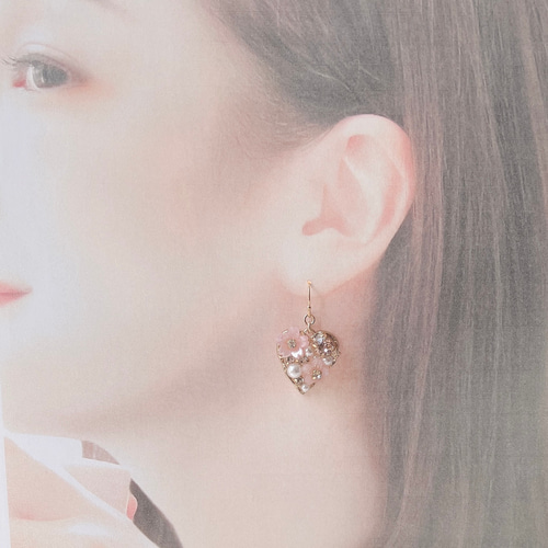 桜ビジュー ハートフープ ピアス/イヤリング ピアス（その他