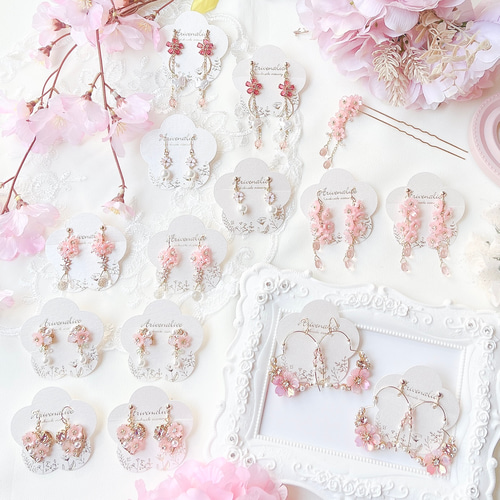 桜ビジュー ハートフープ ピアス/イヤリング ピアス（その他