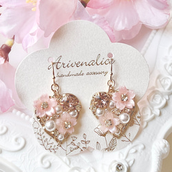 桜ビジュー ハートフープ ピアス/イヤリング ピアス（その他