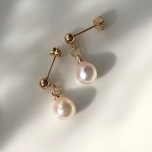 一粒 あこや真珠 ドロップ パール スタッドピアス シェルピアス 綺麗 