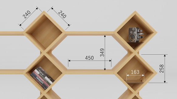 6.4shelf「ロクヨンシェルフ」２段２列　ウォルナット　オシャレな飾り棚・本棚・ラック 9枚目の画像