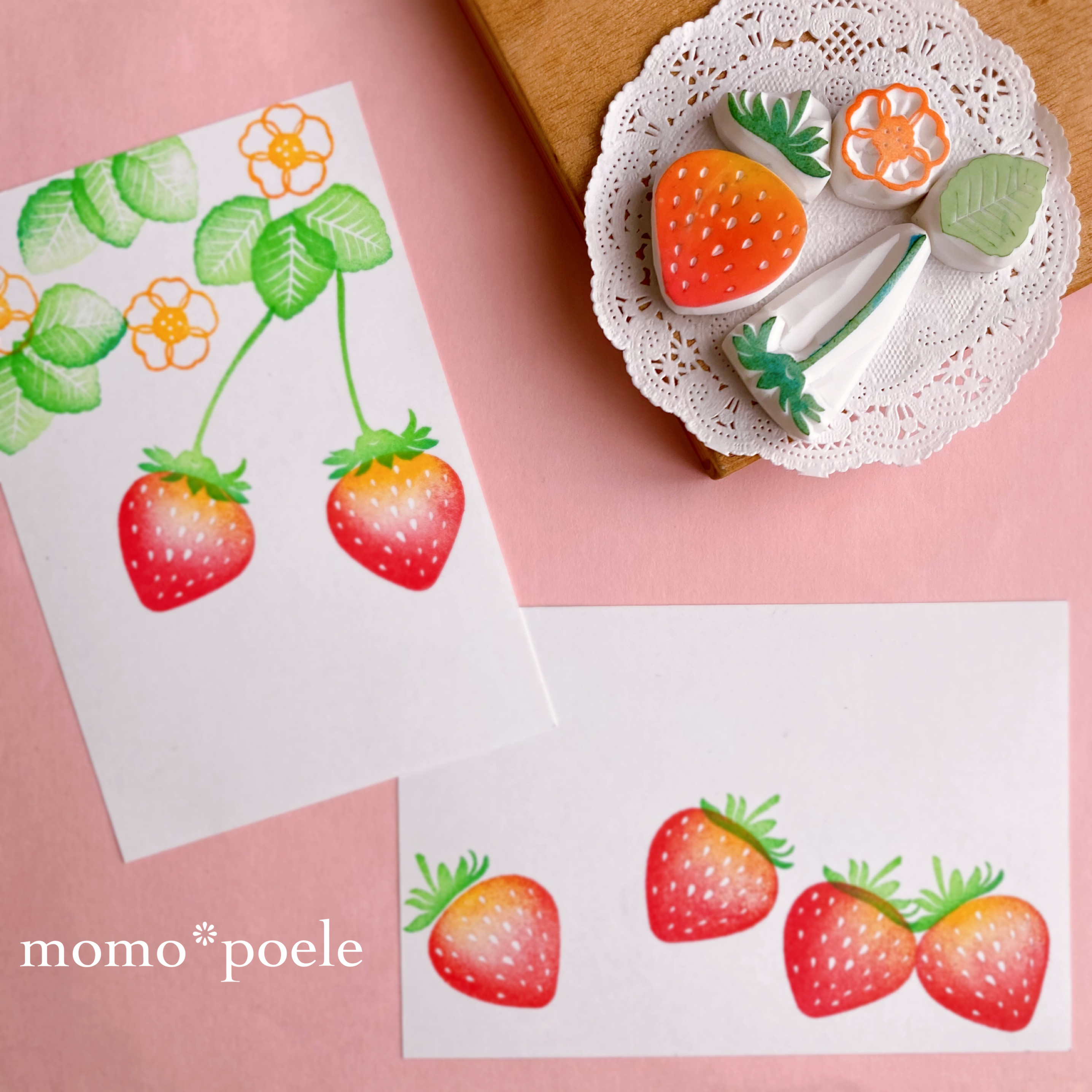 消しゴムはんこNo.52 いちご帽子のちびうさ