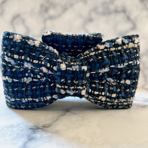ツイードリボン バンスクリップ ネイビーツイード ヘアクリップ