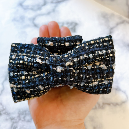 ツイードリボン バンスクリップ ネイビーツイード ヘアクリップ