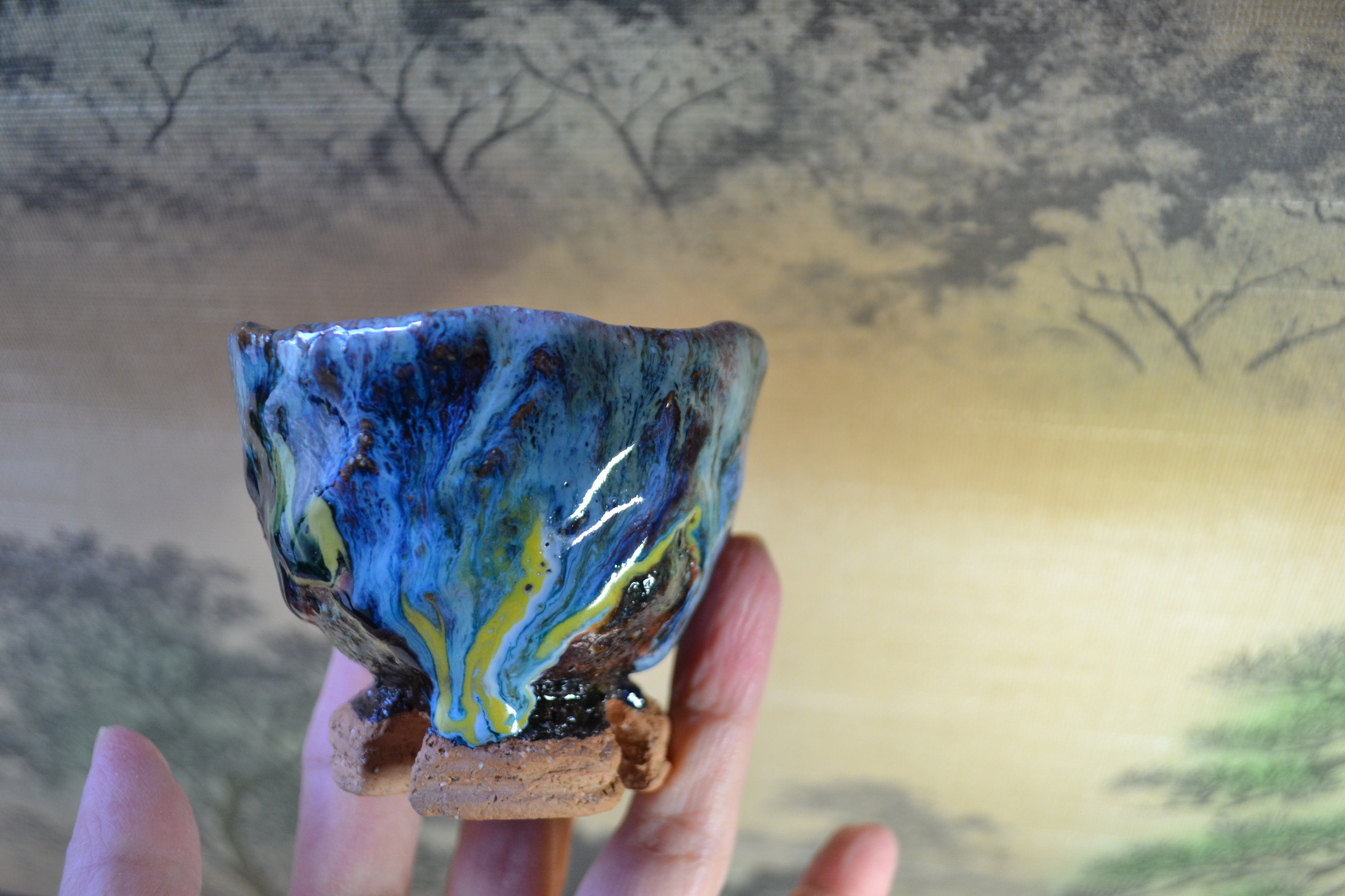 【再入荷！】割高台　ぐい呑み(南仏の影)シャルトル　★萩焼　陶器 　日本酒