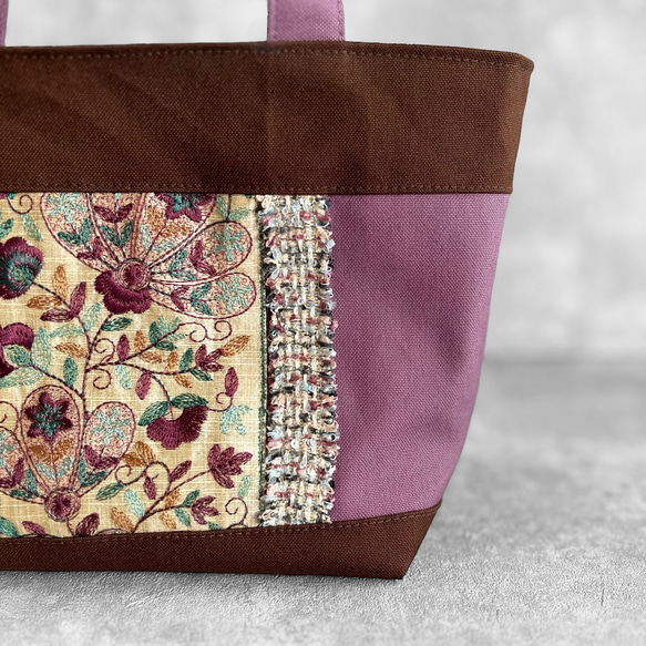 くすみラベンダー インド刺繍×キラキラツイード 帆布/トートバッグ 7枚目の画像