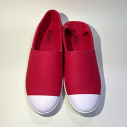 ◆實物減價2,000日圓/26.0cm◆ 踩到腳跟也能穿的2way雙色懶人鞋（紅×白） 第1張的照片