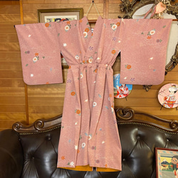 着物 洗える 化繊 ワンピース ドレス ハンドメイド リメイク 帯サッシュベルト  KW-219 8枚目の画像
