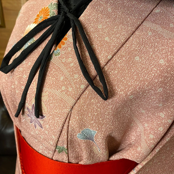 着物 洗える 化繊 ワンピース ドレス ハンドメイド リメイク 帯サッシュベルト  KW-219 4枚目の画像