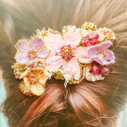オートクチュール刺繍の桜のブーケ レースバレッタ ヘッドドレス