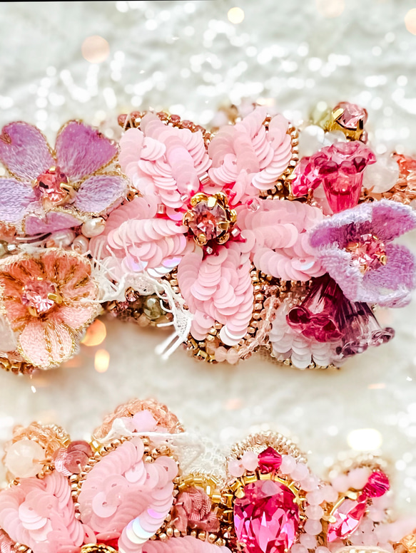 オートクチュール刺繍の桜のブーケ　バレッタorブローチorブレスレット 10枚目の画像