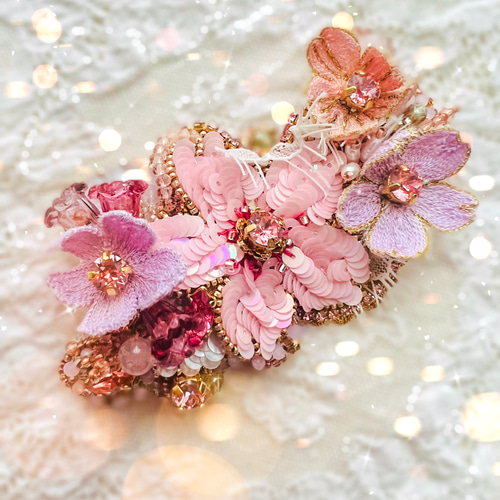 オートクチュール刺繍の桜のブーケ レースバレッタ ヘッドドレス