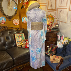 和洋折衷 古着 洗える 化繊 着物 和 ハンドメイド リメイク ワンピース ドレス 帯サッシュベルト 素KW-221 7枚目の画像