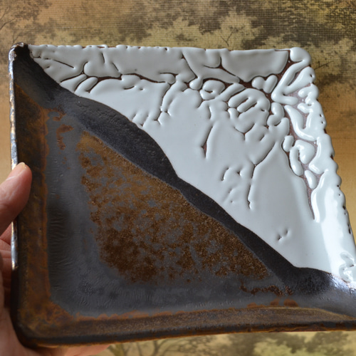 希少 カルティエ スクエア プレート 金彩 レオパード柄 角皿