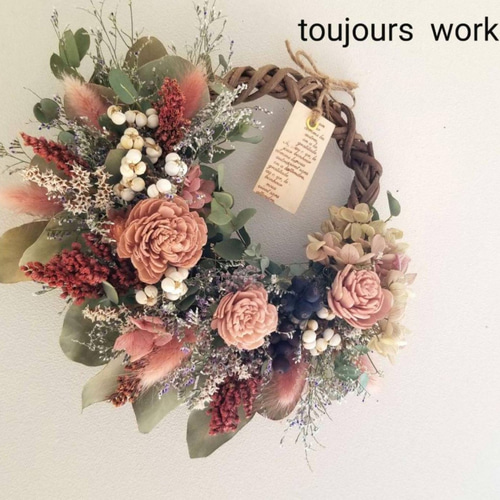 ハーフリース　ドライフラワーリース　ナチュラル ◇ドライフラワーリース◇ハーフリース◇ナチュラル リース toujours