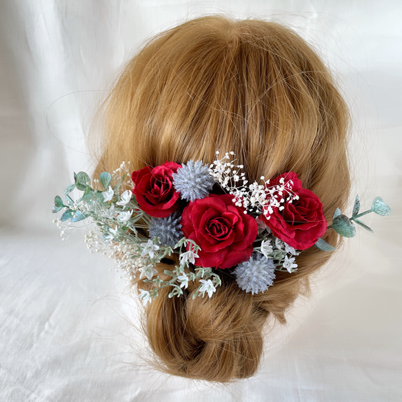 赤 ローズ ウエディング ブライダル ヘッドドレス 造花 カラードレス