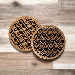 輪違い麻の葉（わちがいあさのは）】2枚セット/天然木和柄コースター