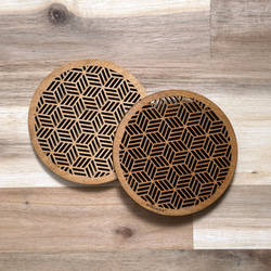 網代麻の葉（あじろあさのは）】2枚セット/天然木和柄コースター