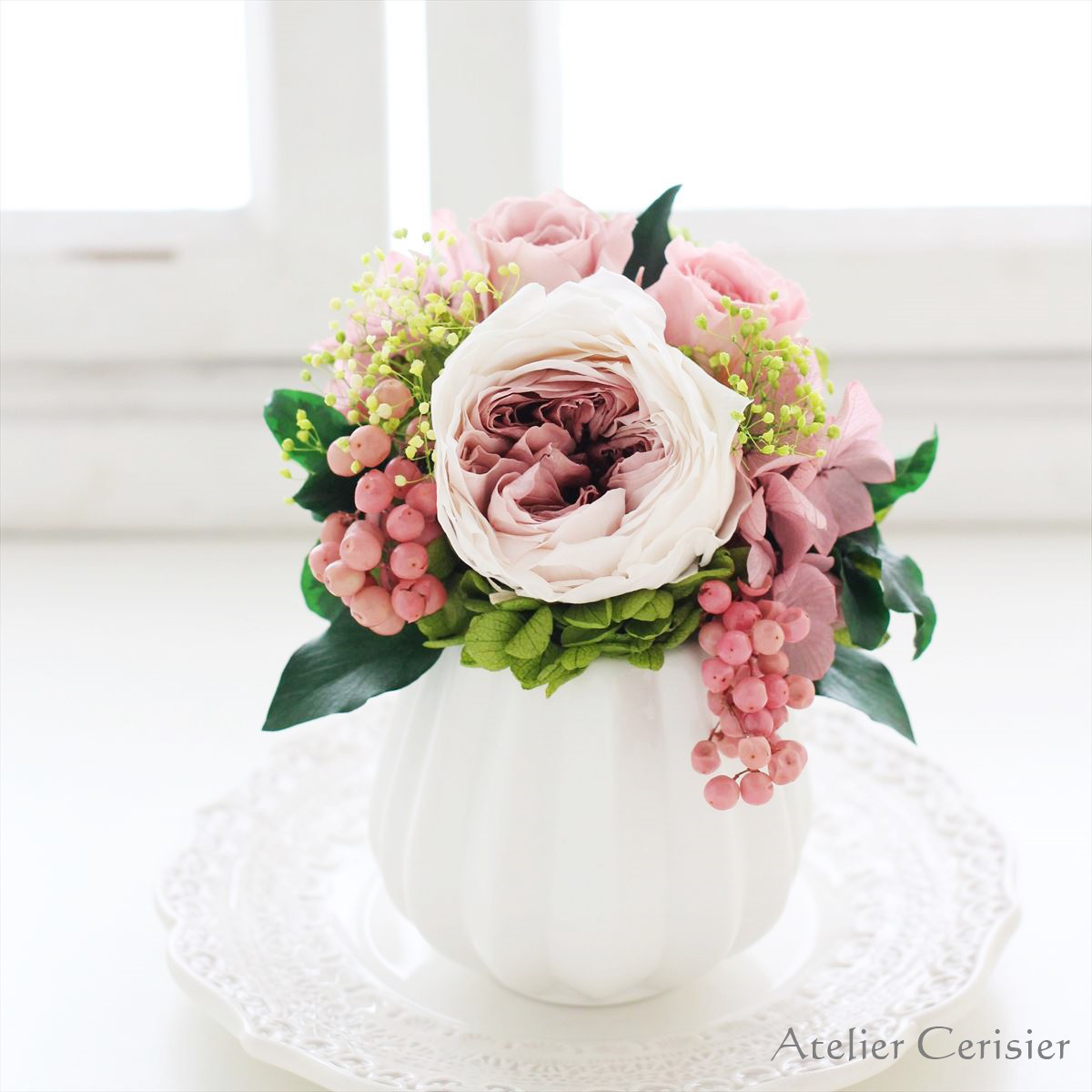 プリザーブドフラワー＜フルーレット＞シャンパンモーブ ローズ ミニアレンジ【お祝い】