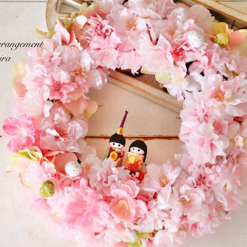 桃の花＆桜満開 ひな祭りリース プレゼント、お祝い ひな祭り