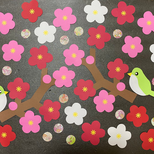壁面飾り ひなまつり 梅の花 うぐいす 3月 切り絵 misa☆壁面クラフト