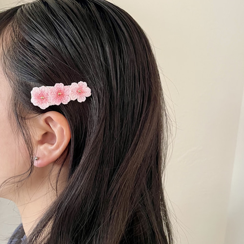 編んで染めた桜 ヘアピン 髪飾り さくら サクラ レース編み ヘアピン