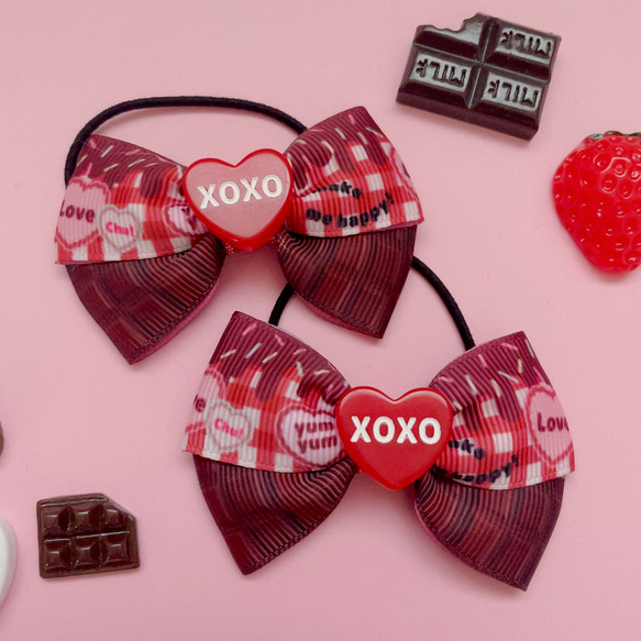 チョコ シンプルリボン バレンタイン♡ ツイン ハンドメイド リボン