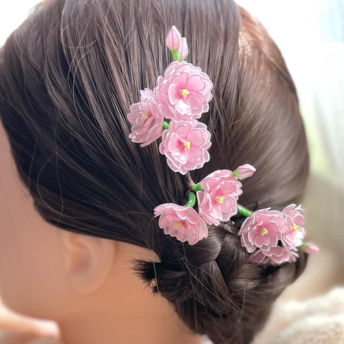 八重桜の簪 ＊ディップフラワー ＊アメリカンフラワー ＊成人式