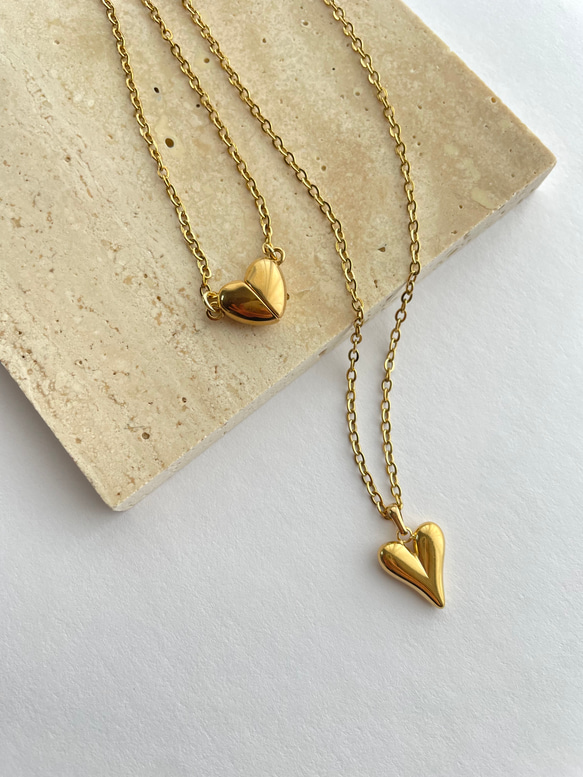 magnet heart necklace／ 大人可愛いハートのネックレス マグネット 金属アレルギー対応 4枚目の画像