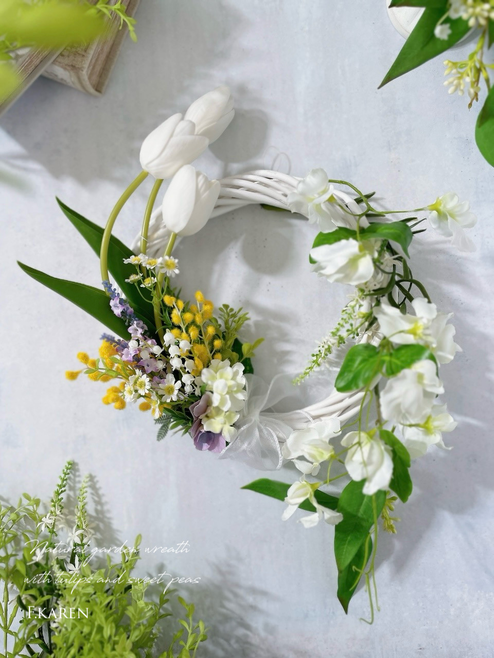 超早割！チューリップとスイートピーのナチュラルガーデンリース ～光触媒加工～