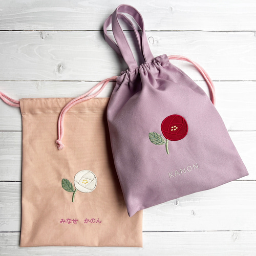 お名前刺繍入り ネコのアップリケ巾着 サイズ色々！！ 体操服袋・お