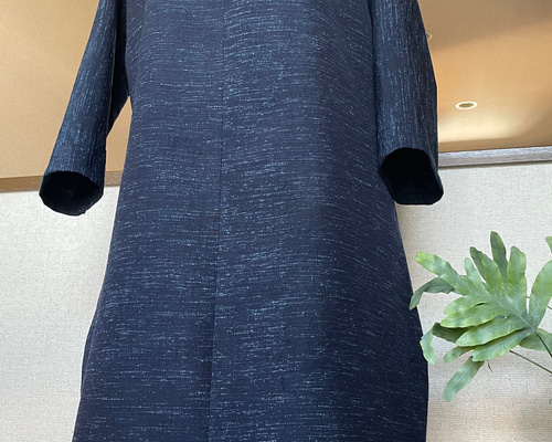 着物リメイクワンピース1767　木綿絣反物　ゆったりワンピース　ロング丈 人気の木綿着物 リメイクワンピース ゆったり着物ワンピース