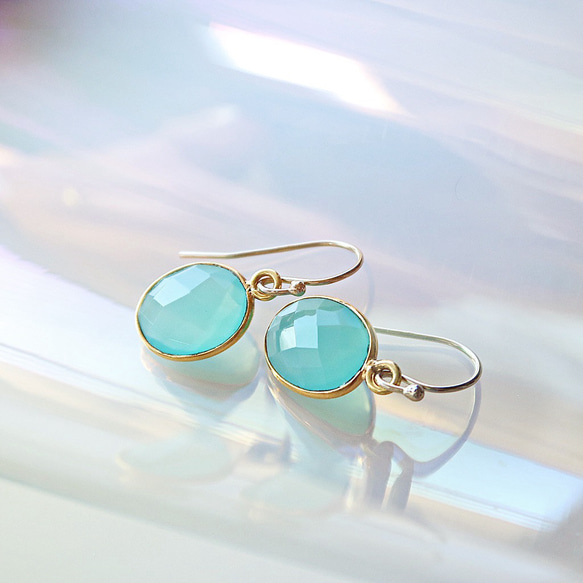 14KGF/ AQUA CHALCEDONY EARRINGS 7枚目の画像