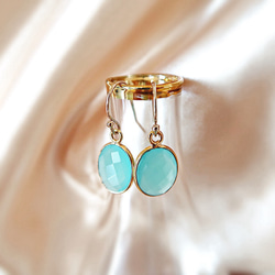 14KGF/ AQUA CHALCEDONY EARRINGS 2枚目の画像