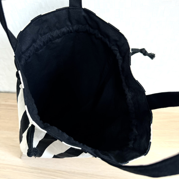 お着替え袋　体操着袋 　２ｃｍストライプ　ベージュ 8枚目の画像