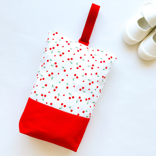 上履き入れ〙さくらんぼ ハート 女の子 入園準備 保育園 かわいい 入学