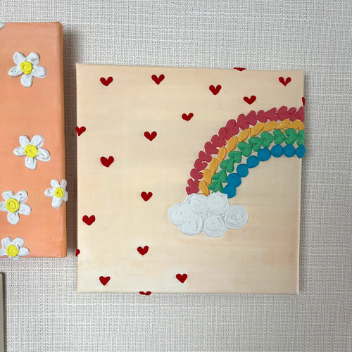 気まぐれ大幅値下げ】虹とハート テクスチャーアート アート