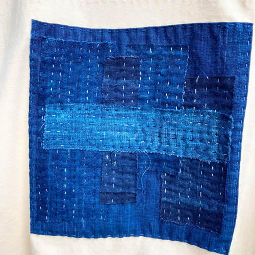 2335 size S 襤褸 tシャツ 古布 リメイク 藍染 藍染め パッチ