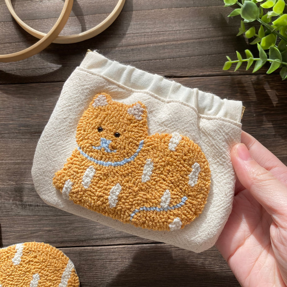 ねこ　カードケース　バネ口ポーチ　ミニポーチ　猫　ネコ　もこもこ　刺繍　カラフル　北欧雑貨　プチギフト　パンチニードル 15枚目の画像