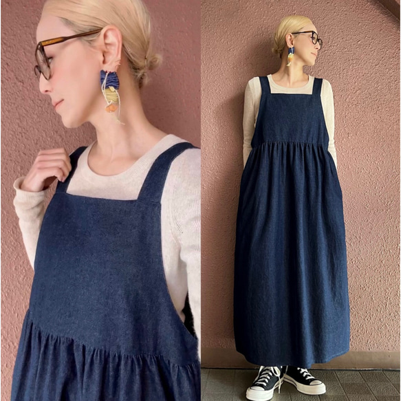 RATA❤️選擇你的長度❤️岡山牛仔❤️精緻的輪廓❤️寬鬆的套頭裙❤️柔軟的牛仔布❤️四季皆宜 第1張的照片